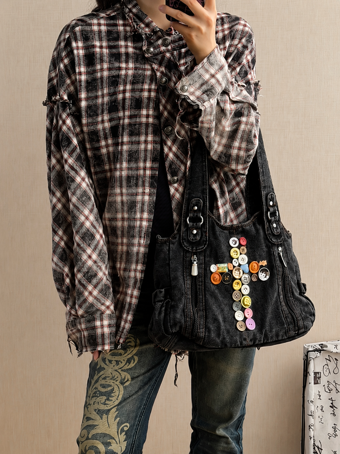 Vintage Cross Denim Rider Bag