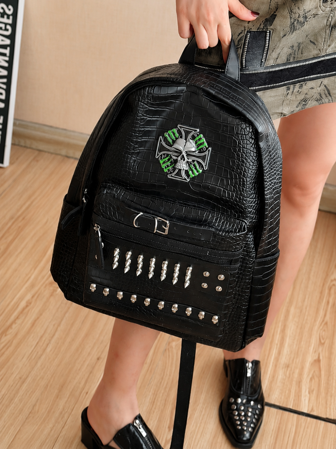 Obsidian Croc Skull Backpack