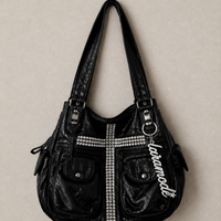 Noir Cross Stud Moto Tote Bag
