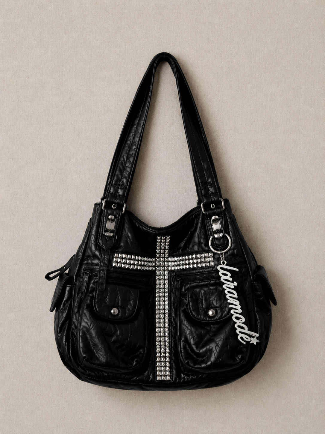 Noir Cross Stud Moto Tote Bag
