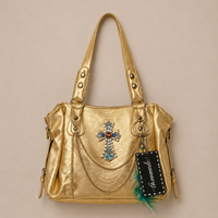 Golden Serpent Feather Moto Tote
