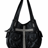 Noir Cross Stud Moto Tote Bag