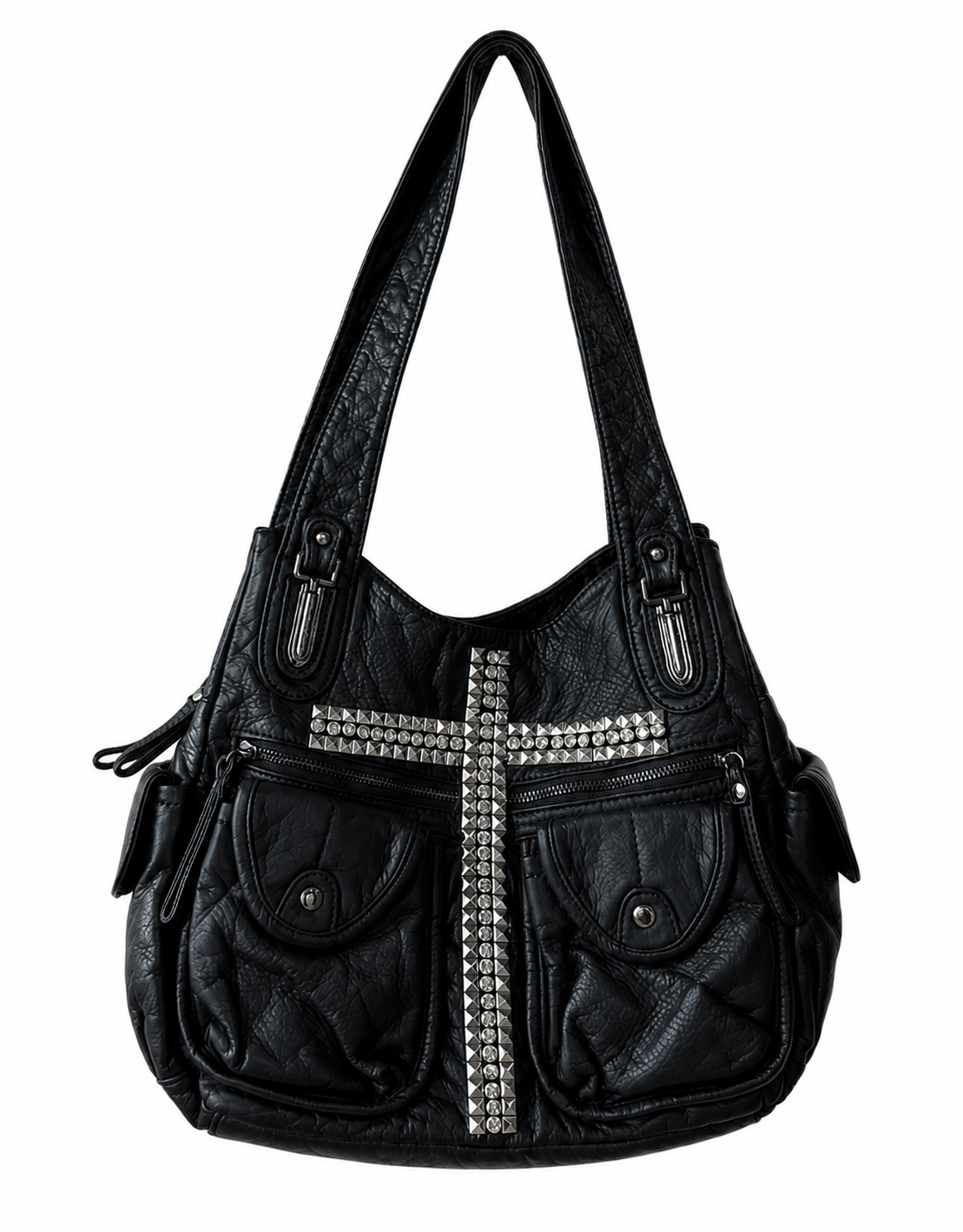Noir Cross Stud Moto Tote Bag