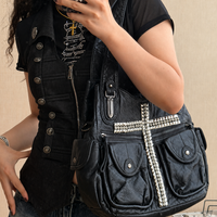 Noir Cross Stud Moto Tote Bag