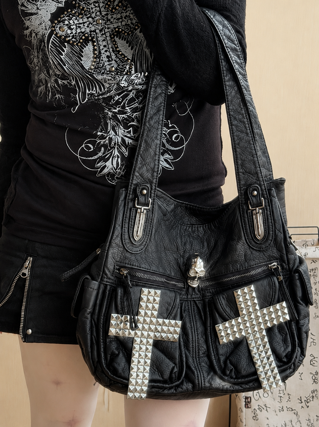 Midnight Cross Rivet Tote Bag
