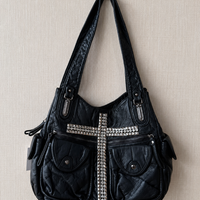 Noir Cross Stud Moto Tote Bag