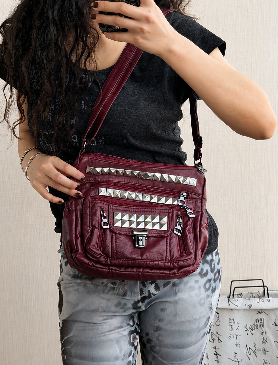 Crimson Riot Multi-Pocket Shoulder Bag