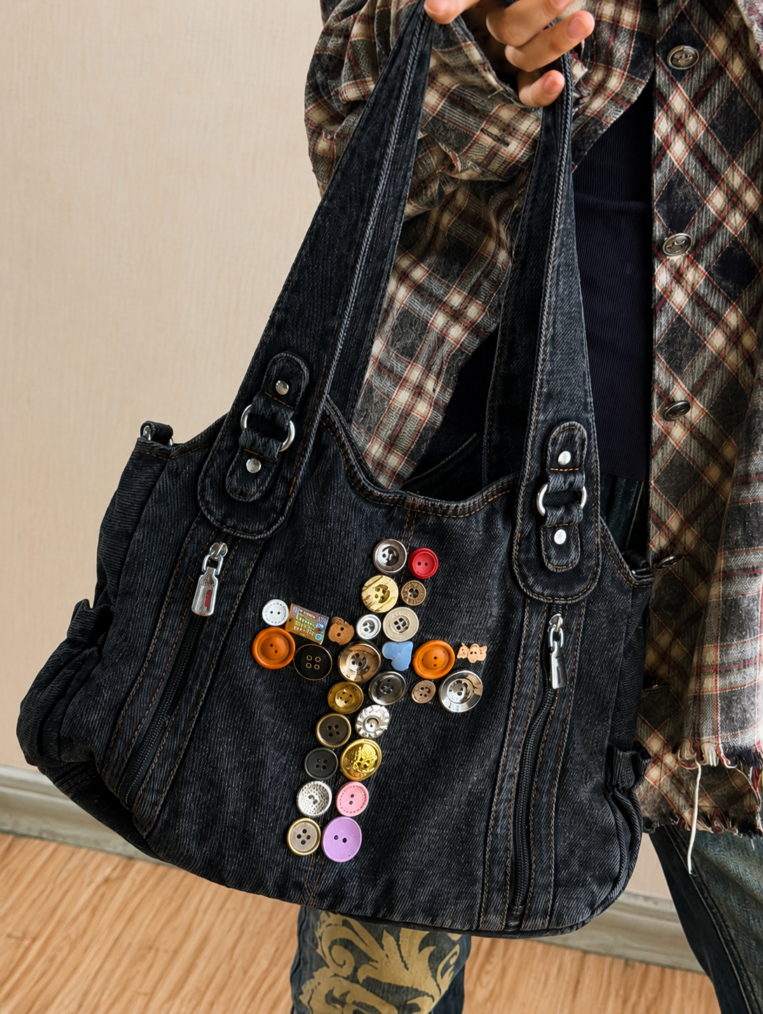 Vintage Cross Denim Rider Bag