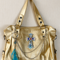 Golden Serpent Feather Moto Tote
