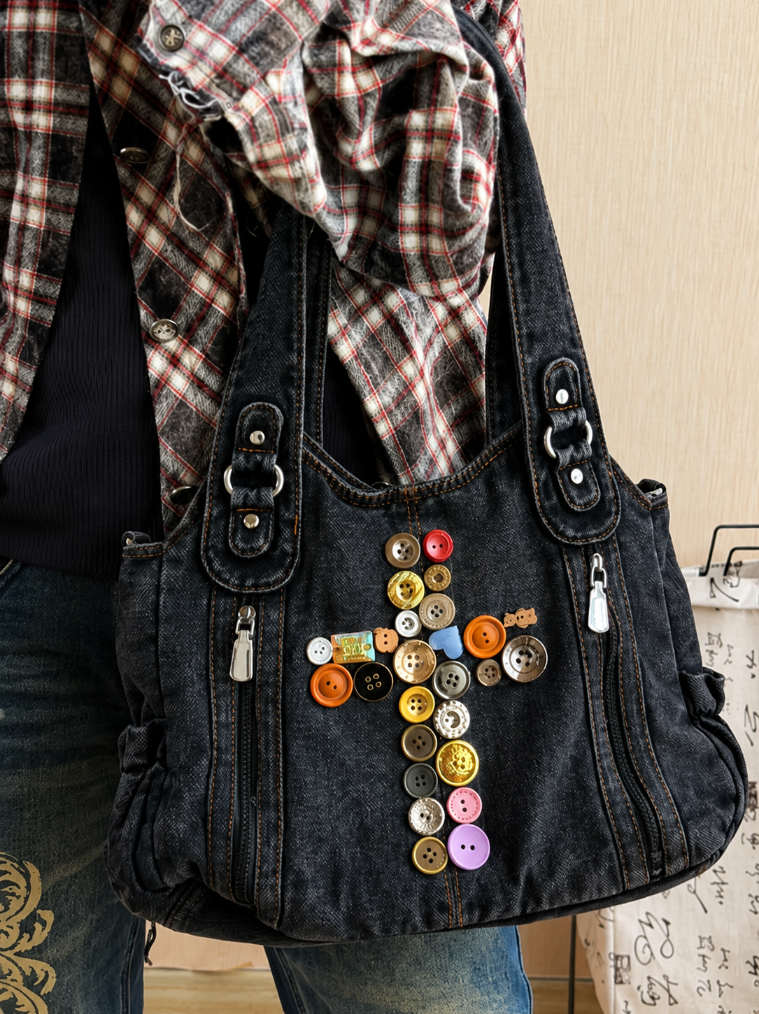 Vintage Cross Denim Rider Bag