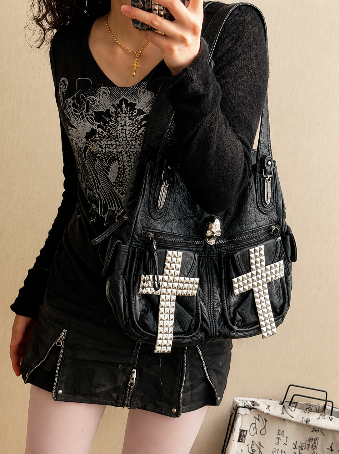 Midnight Cross Rivet Tote Bag