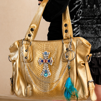 Golden Serpent Feather Moto Tote