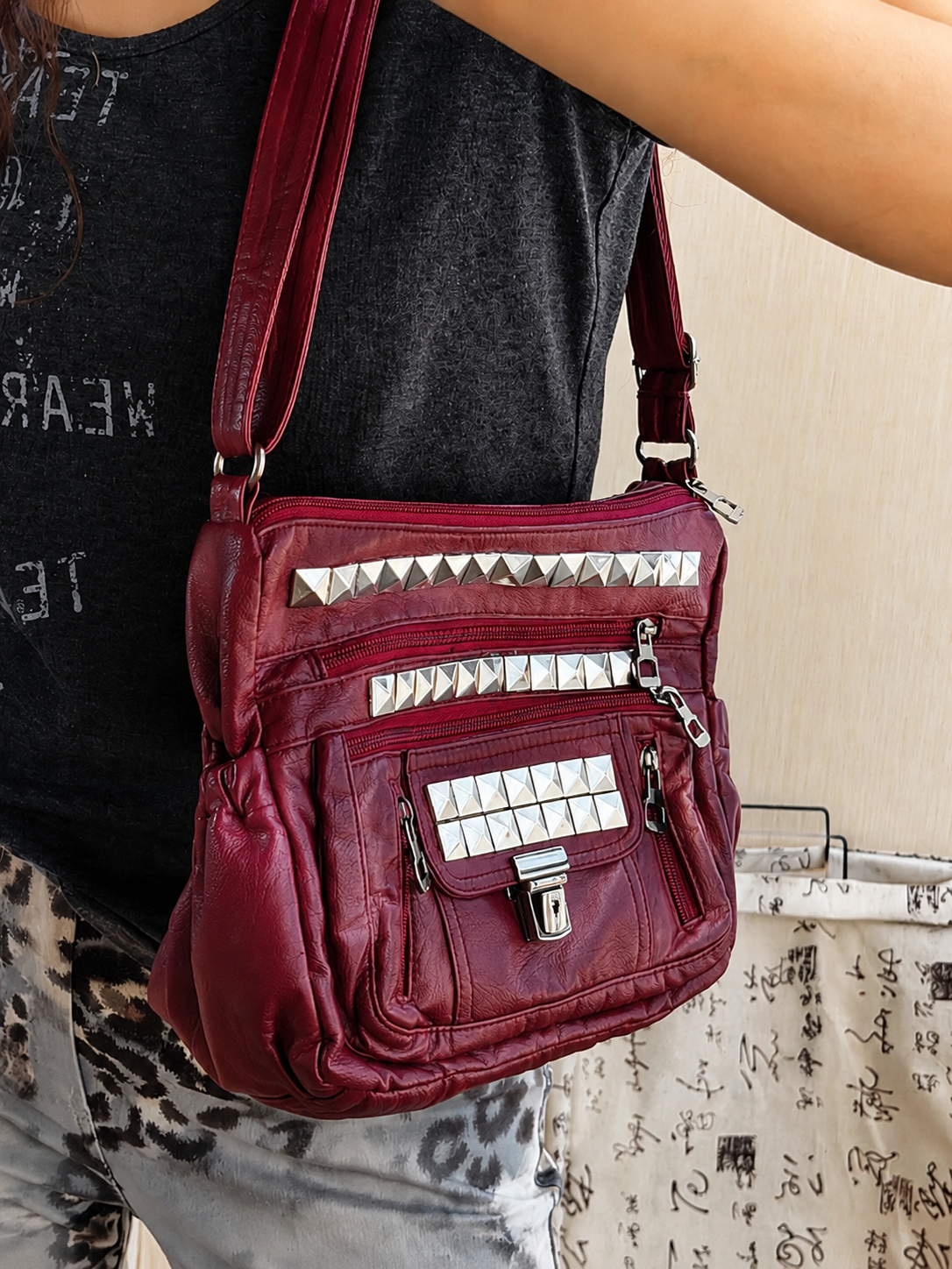 Crimson Riot Multi-Pocket Shoulder Bag