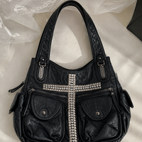Noir Cross Stud Moto Tote Bag