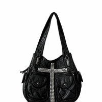 Noir Cross Stud Moto Tote Bag