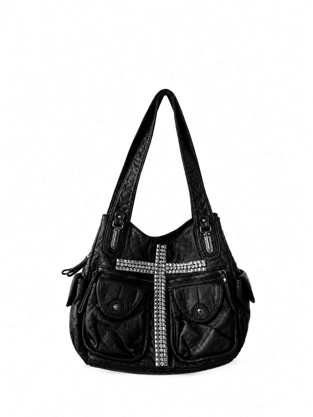 Noir Cross Stud Moto Tote Bag