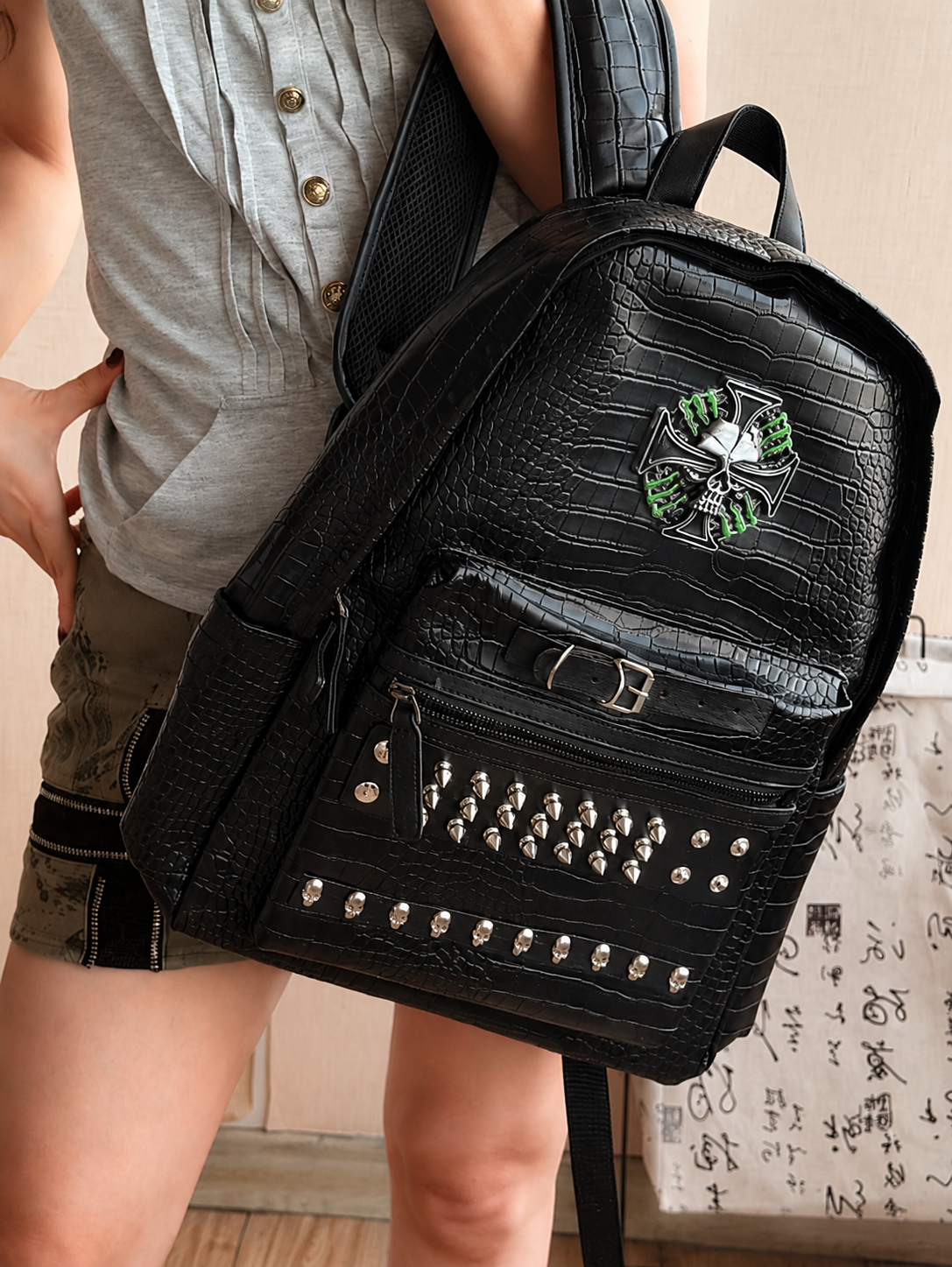 Obsidian Croc Skull Backpack